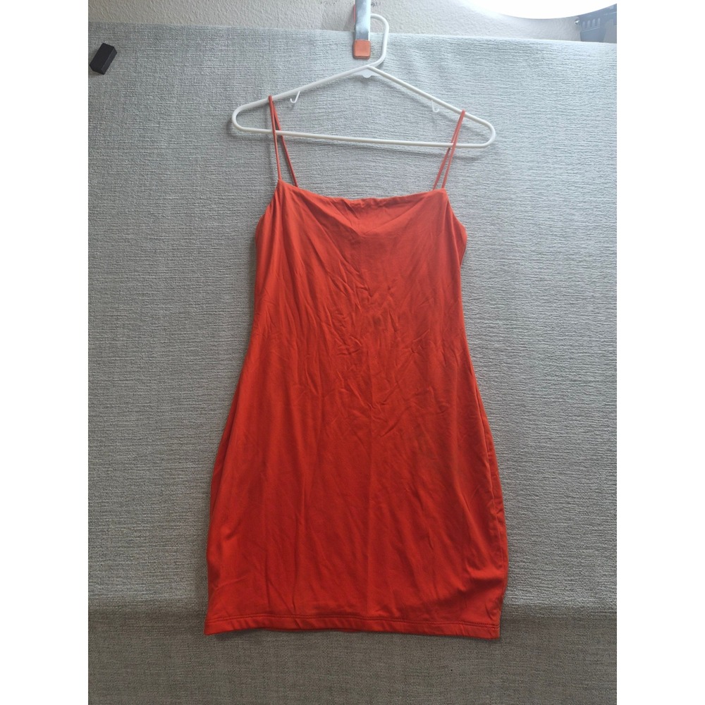 LILLUSORY Bodycon Mini Dress Women Small Orange Nylon Stretch Square Neck Casual